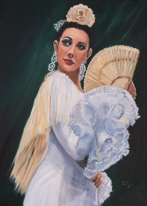 Flamenco Dancer with Flower and Fan